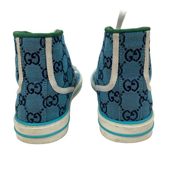 Gucci Tennis 1977 High Top Sneakers Turquoise Navy Logo Monogram Size 37 - Picture 9 of 11